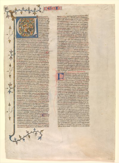 Initial V från Nehemias kommentar, ett av sex illustrerade blad..., ca. 1360-1380. av Nicholas of Lyra