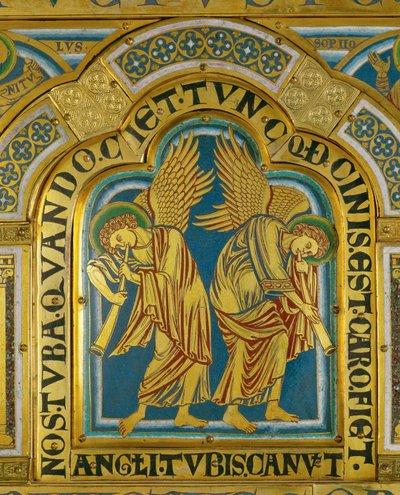 Uppståndelsens änglar, från Verdun-altaret ... (emaljplatta i champleve-teknik på förgylld koppar) av Nicholas of Verdun