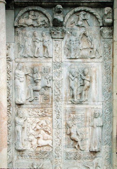 Berättelsen om Adam och Eva, från södra sidan av den västra verandan, c.1120-38 (marmor) av Nicholaus Nicholaus