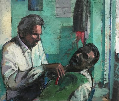 Barbershop, 2017-23 (olja på pannå) av Nick Williams