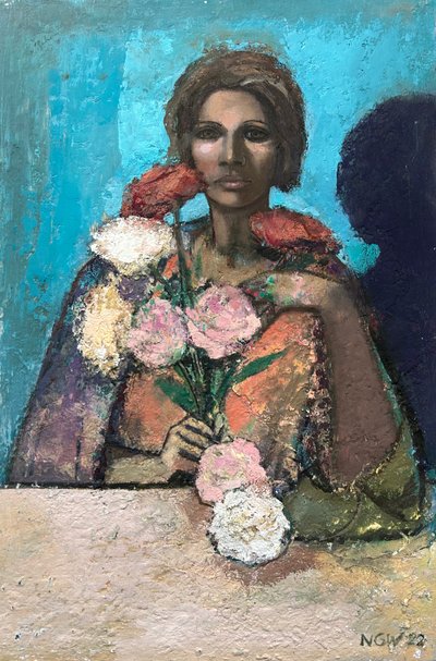 Flowergirl, 2022-23 (olja på pannå) av Nick Williams