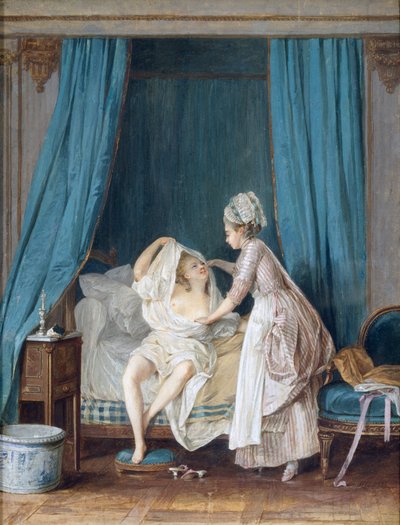 Lady som går upp ur sängen, 1776 av Niclas II Lafrensen
