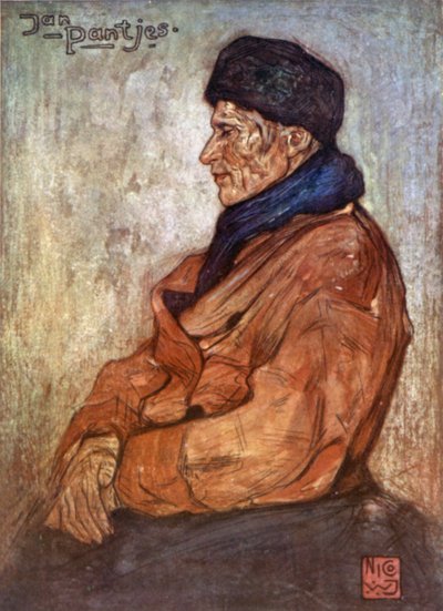 En gammal fiskare (färg litho) av Nico Jungman