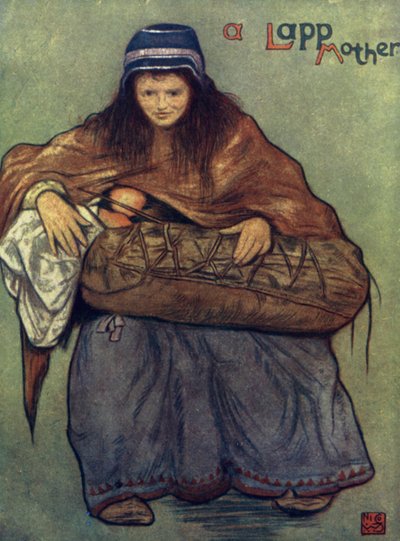 Norge: A Lapp Mother and Child (färg litho) av Nico Jungman