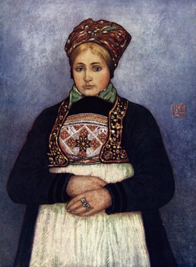 Norge: Country Girl, Bergen District (färg litho) av Nico Jungman