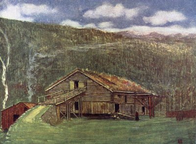 Norge: Bondgård och kvarn vid Gjora (färg litho) av Nico Jungman