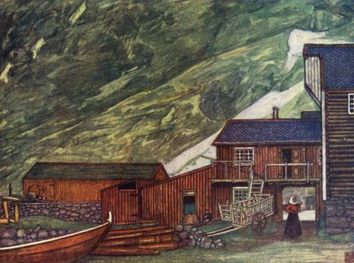 Norge: På fjorden, Sundalsoren (färg litho) av Nico Jungman