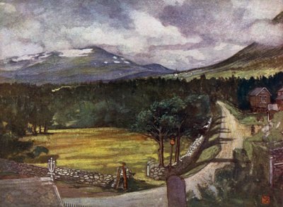Norge: Snötäckta berg vid Aune (färg litho) av Nico Jungman