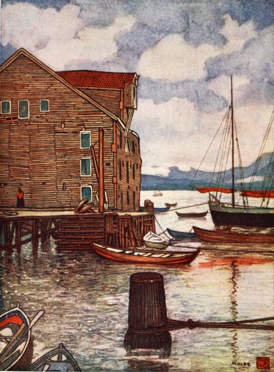 Gamla magasin och båtar, Molde, 1905 av Nico Jungman