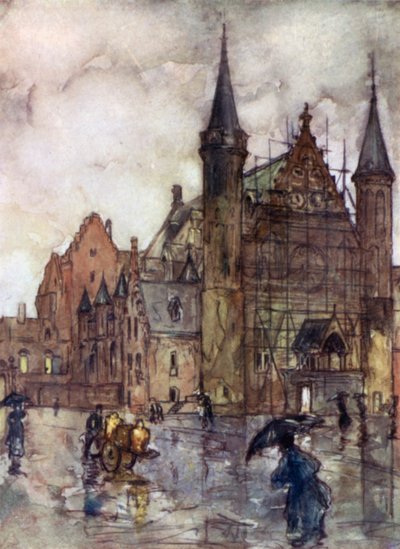 Binnenhof, Haag (färg litho) av Nico Jungman