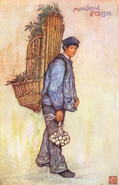 En gatuförsäljare, Falaise (färglitografi) av Nico Jungmann