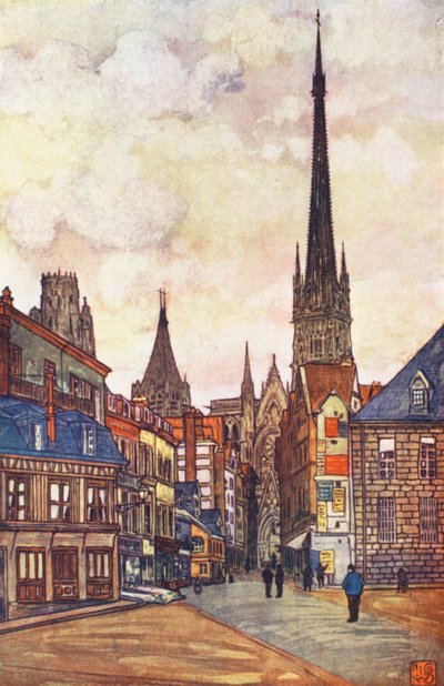 En gata i Rouen (färglitografi) av Nico Jungmann