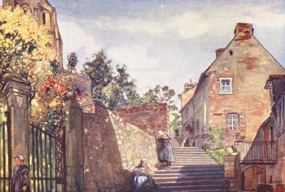 En tillflyktsort till klostret Mont St Michel (färglitografi) av Nico Jungmann
