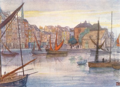 Quai Sainte Catherine, Honfleur (färglitografi) av Nico Jungmann