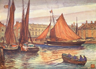 The Quay, Dieppe (färglitografi) av Nico Jungmann