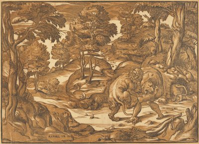 Herkules och det Nemeiska lejonet av Nicolò Boldrini, after Raphael