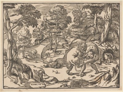 Herkules och det Nemeiska lejonet av Nicolò Boldrini, after Raphael