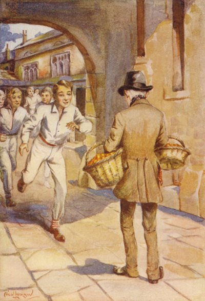 Det rusade av små pojkar på den lilla bleka mannen (färg litho) av Nicol Laidlaw