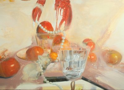 Katt med fisk, 2011 (olja på duk) av Nicola Pucci