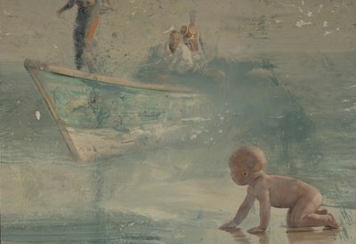 Barn på stranden, 2016 (olja på duk) av Nicola Pucci