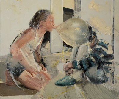 Hukande barn II, 2022 (olja på duk) av Nicola Pucci