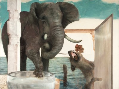 Elefant med hund, 2011 (olja på duk) av Nicola Pucci