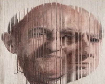 Face Fusion I, 2007 (olja på duk skuren och applicerad på skiva) av Nicola Pucci