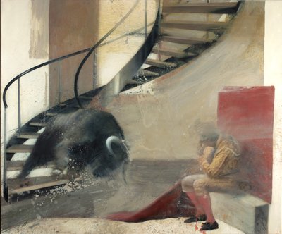 Trapptjur med tjurfäktare I, 2013 (olja på duk) av Nicola Pucci