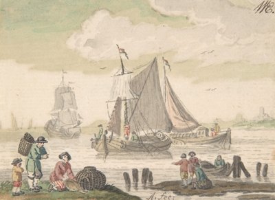Havslandskap med sex figurer i förgrunden, 1733-93. av Nicolaas Aartman