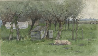 Gårdsgård med liggande gris av Nicolaas Bastert
