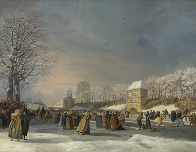 Skridskotävling för kvinnor på Stadsgracht i Leeuwarden, 21 januari 1809 Skridskotävling på Stadsgracht i Leeuwarden den 21 januari 1809 av Nicolaas Baur (signed by artist)