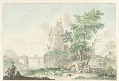 Sommarlandskap med figurer och boskap av Nicolaes Aartman
