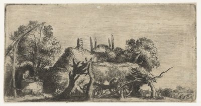Landskap med brunn och vagn av Nicolaes Anthoni Flinck (attributed to)