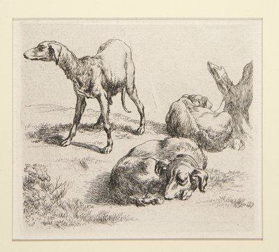2 etsningar från The Set of Various Animals, med mannen under träden, den så kallade mannen av Nicolaes Berchem