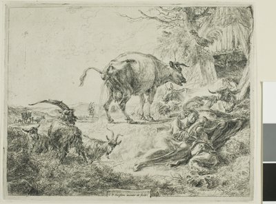 Ko som lindrar sig själv av Nicolaes Berchem