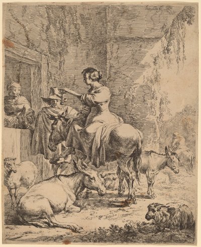 Resten före värdshuset. av Nicolaes Berchem