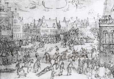 Krutkonspiratörernas död, 31 januari 1606 (gravyr) av Nicolaes Jansz (1586-1652) Visscher