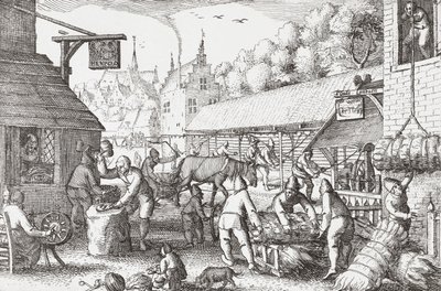 Holländska bybor från 1600-talet som tillverkar rep av Nicolaes Jansz Visscher