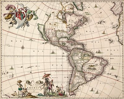 Karta över Nord- och Sydamerika, ca 1671 (kolorerad gravyr) av Nicolaes Jansz (1586 1652) Visscher