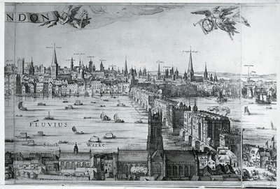 Storbritannien, England, utsikt över staden London med London Bridge av Nicolaes Jansz (1586 1652) Visscher