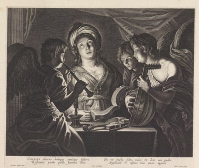 H. Cecilia med tre musikskapande änglar av Nicolaes Lauwers