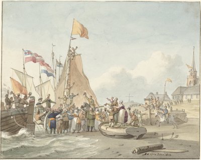 Prins Willem Frederiks ankomst till Scheveningen den 30 november 1813 av Nicolaes Lodewick Penning (signed by artist)