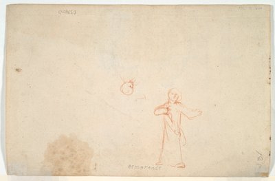Abraham som underhåller änglarna (rekto); Kvinna som står och studerar ett huvud (verso) av Nicolaes Maes