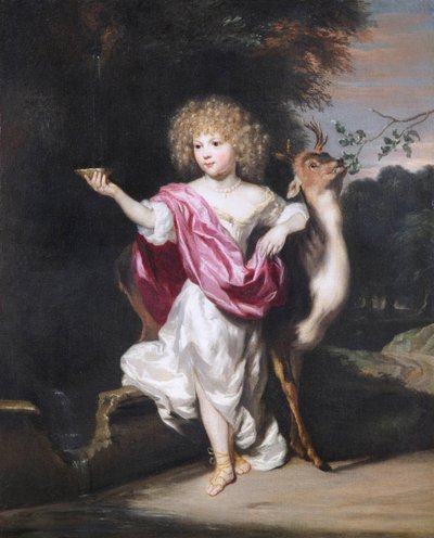 ""Porträtt av en flicka med en hjort"" (Porträtt av en flicka med en hjort) Målning av Nicolaes Maes (1634-1693), - Olja på duk Dim 58x49 cm Fondation Custodia av Nicolaes Maes