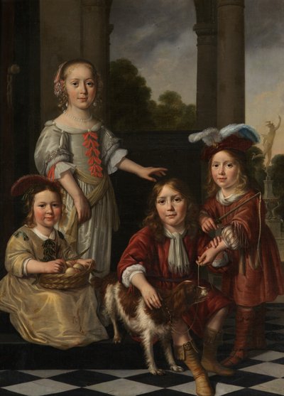 Porträtt av fyra barn (olja på duk) av Nicolaes Maes