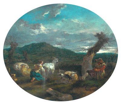 Pastoral scen (olja på panel) av Nicolaes Pietersz (attr.to) Berchem