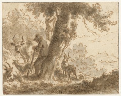 Herde och hans boskap nära ett träd av Nicolaes Pietersz Berchem (possibly)