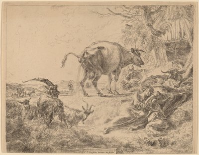 Ko Pissande av Nicolaes Pietersz Berchem