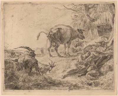 Ko Pissande av Nicolaes Pietersz Berchem