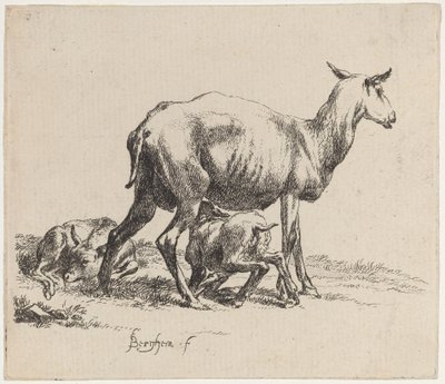 Tackan som ammar sitt lamm av Nicolaes Pietersz Berchem